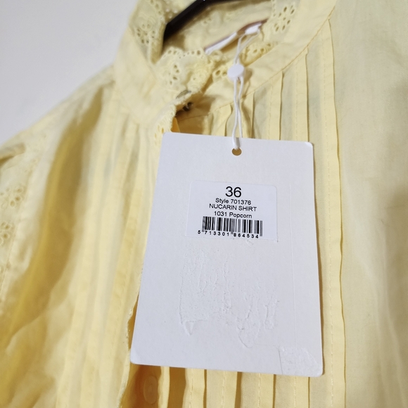 NÜMPH 100% Cotton Yellow Shirt Long sleeves Mandarin collar - Picture 10 of 14